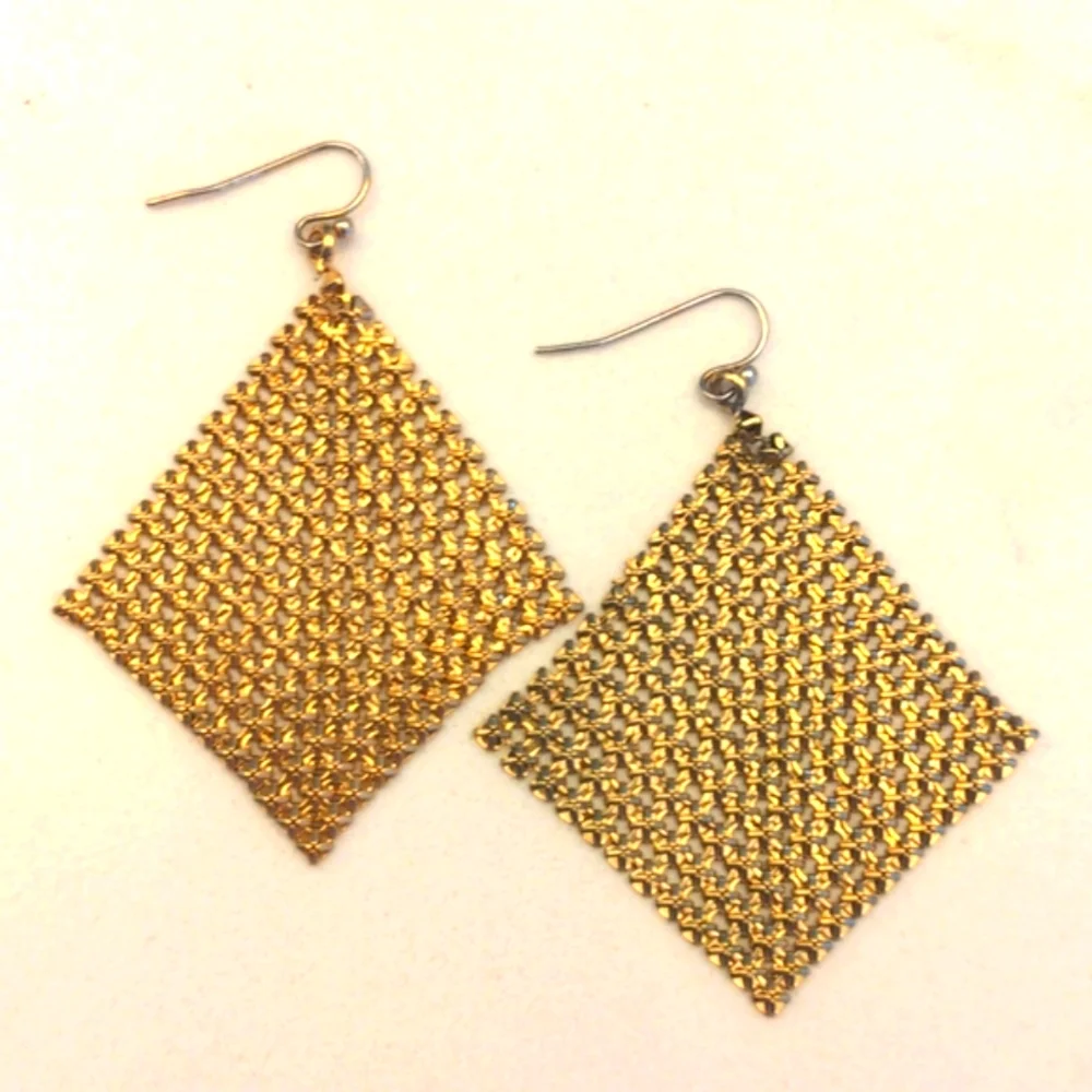 Gold Mesh Diamond Dangle Earrings